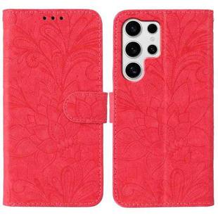 For Samsung Galaxy S24 Ultra 5G Lace Flower Embossing Flip Leather Phone Case(Red)