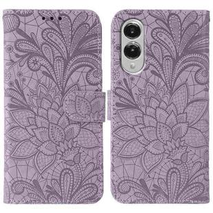For Samsung Galaxy S25 Edge 5G Lace Flower Embossing Flip Leather Phone Case(Purple)