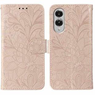 For Samsung Galaxy S25 Edge 5G Lace Flower Embossing Flip Leather Phone Case(Rose Gold)