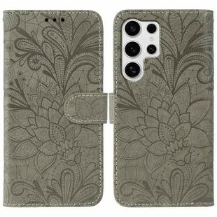 For Samsung Galaxy S25 Ultra 5G Lace Flower Embossing Flip Leather Phone Case(Grey)