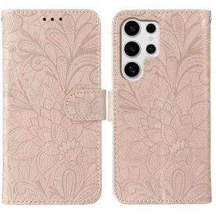 For Samsung Galaxy S25 Ultra 5G Lace Flower Embossing Flip Leather Phone Case(Rose Gold)