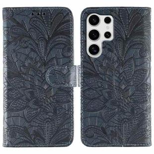 For Samsung Galaxy S25 Ultra 5G Lace Flower Embossing Flip Leather Phone Case(Dark Blue)
