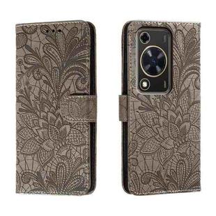 For Huawei Enjoy 70 Lace Flower Embossing Flip Leather Phone Case(Grey)