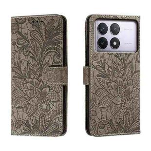 For Xiaomi Redmi K70 Lace Flower Embossing Flip Leather Phone Case(Grey)