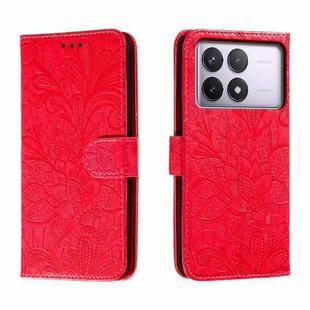 For Xiaomi Redmi K70 Lace Flower Embossing Flip Leather Phone Case(Red)