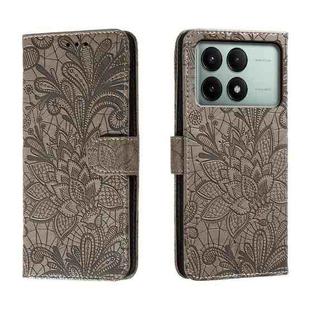 For Xiaomi Redmi K70E Lace Flower Embossing Flip Leather Phone Case(Grey)