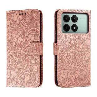 For Xiaomi Redmi K70E Lace Flower Embossing Flip Leather Phone Case(Rose Gold)