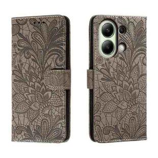 For Xiaomi Redmi Note 13 4G Lace Flower Embossing Flip Leather Phone Case(Grey)