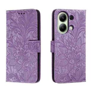 For Xiaomi Redmi Note 13 4G Lace Flower Embossing Flip Leather Phone Case(Purple)