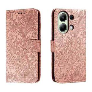 For Xiaomi Redmi Note 13 4G Lace Flower Embossing Flip Leather Phone Case(Rose Gold)