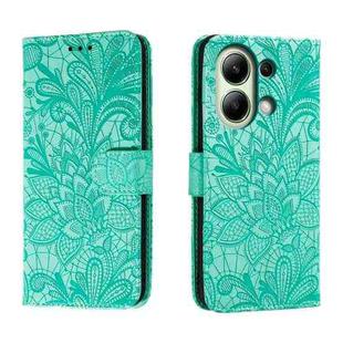 For Xiaomi Redmi Note 13 4G Lace Flower Embossing Flip Leather Phone Case(Green)