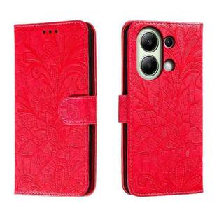 For Xiaomi Redmi Note 13 4G Lace Flower Embossing Flip Leather Phone Case(Red)