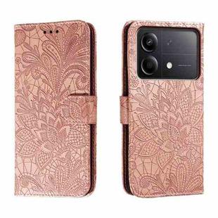 For Xiaomi Redmi Note 13R Pro Lace Flower Embossing Flip Leather Phone Case(Rose Gold)