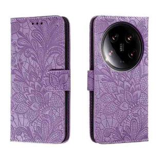 For Xiaomi 14 Ultra Lace Flower Embossing Flip Leather Phone Case(Purple)