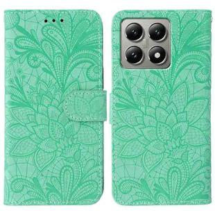For Xiaomi 14T Lace Flower Embossing Flip Leather Phone Case(Green)