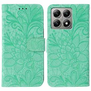 For Xiaomi 14T Pro Lace Flower Embossing Flip Leather Phone Case(Green)