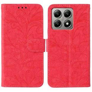 For Xiaomi 14T Pro Lace Flower Embossing Flip Leather Phone Case(Red)