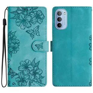 For Motorola Moto G62 5G Cherry Blossom Butterfly Skin Feel Embossed PU Phone Case(Green)
