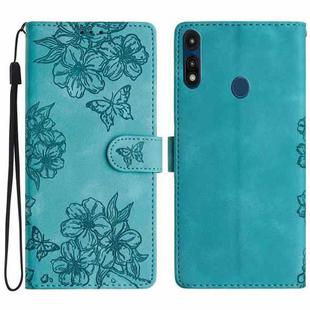 For Motorola Moto E 2020 Cherry Blossom Butterfly Skin Feel Embossed PU Phone Case(Green)