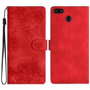 For Motorola Moto E6 Play Cherry Blossom Butterfly Skin Feel Embossed PU Phone Case(Red)