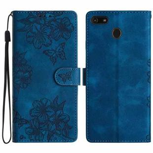 For Motorola Moto E6 Play Cherry Blossom Butterfly Skin Feel Embossed PU Phone Case(Blue)