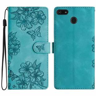 For Motorola Moto E6 Play Cherry Blossom Butterfly Skin Feel Embossed PU Phone Case(Green)