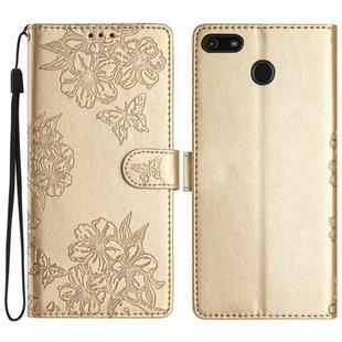 For Motorola Moto E6 Play Cherry Blossom Butterfly Skin Feel Embossed PU Phone Case(Gold)