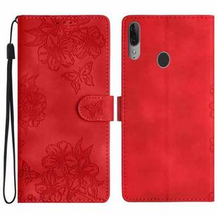 For Motorola Moto E6 Plus Cherry Blossom Butterfly Skin Feel Embossed PU Phone Case(Red)