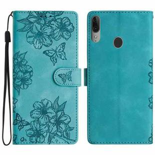 For Motorola Moto E6 Plus Cherry Blossom Butterfly Skin Feel Embossed PU Phone Case(Green)