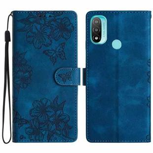 For Motorola Moto E20 / E30 / E40 Cherry Blossom Butterfly Skin Feel Embossed PU Phone Case(Blue)