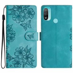For Motorola Moto E20 / E30 / E40 Cherry Blossom Butterfly Skin Feel Embossed PU Phone Case(Green)