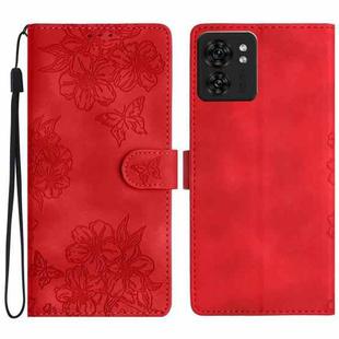 For Motorola Edge 40 Cherry Blossom Butterfly Skin Feel Embossed PU Phone Case(Red)