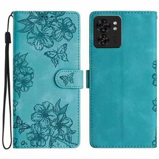 For Motorola Edge 40 Cherry Blossom Butterfly Skin Feel Embossed PU Phone Case(Green)