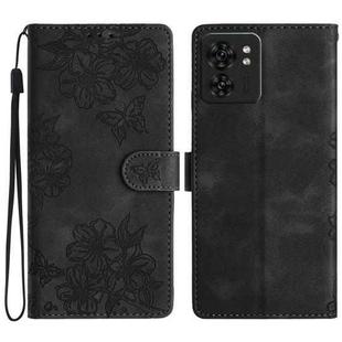 For Motorola Edge 40 Cherry Blossom Butterfly Skin Feel Embossed PU Phone Case(Black)