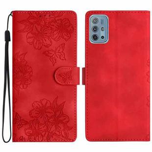 For Motorola Moto G10 / G30 / G20 Cherry Blossom Butterfly Skin Feel Embossed PU Phone Case(Red)