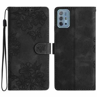 For Motorola Moto G10 / G30 / G20 Cherry Blossom Butterfly Skin Feel Embossed PU Phone Case(Black)