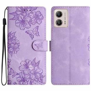 For Motorola Moto G13 Cherry Blossom Butterfly Skin Feel Embossed PU Phone Case(Purple)