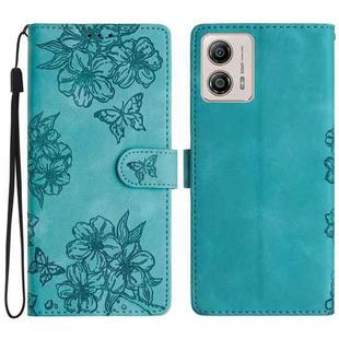For Motorola Moto G13 Cherry Blossom Butterfly Skin Feel Embossed PU Phone Case(Green)