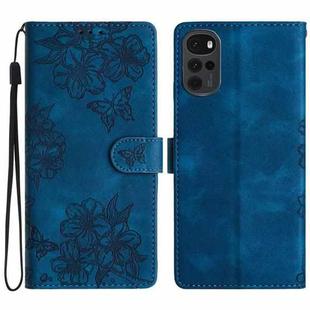 For Motorola Moto G22 Cherry Blossom Butterfly Skin Feel Embossed PU Phone Case(Blue)