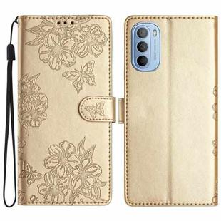 For Motorola Moto G31 / G41 Cherry Blossom Butterfly Skin Feel Embossed PU Phone Case(Gold)