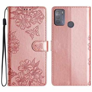 For Motorola Moto G50 Cherry Blossom Butterfly Skin Feel Embossed PU Phone Case(Rose Gold)