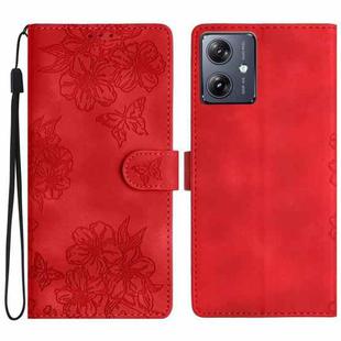 For Motorola Moto G54 5G Cherry Blossom Butterfly Skin Feel Embossed PU Phone Case(Red)