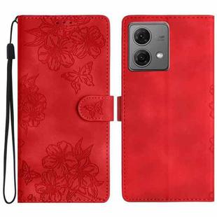 For Motorola Moto G84 5G Cherry Blossom Butterfly Skin Feel Embossed PU Phone Case(Red)