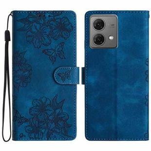 For Motorola Moto G84 5G Cherry Blossom Butterfly Skin Feel Embossed PU Phone Case(Blue)