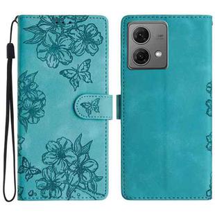 For Motorola Moto G84 5G Cherry Blossom Butterfly Skin Feel Embossed PU Phone Case(Green)