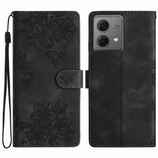 For Motorola Moto G84 5G Cherry Blossom Butterfly Skin Feel Embossed PU Phone Case(Black)