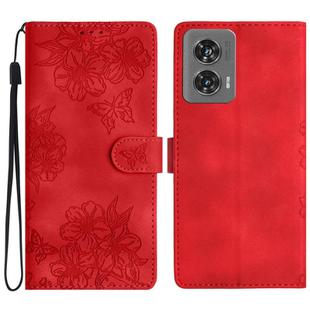 For Motorola Edge 50 Fusion Cherry Blossom Butterfly Skin Feel Embossed PU Phone Case(Red)