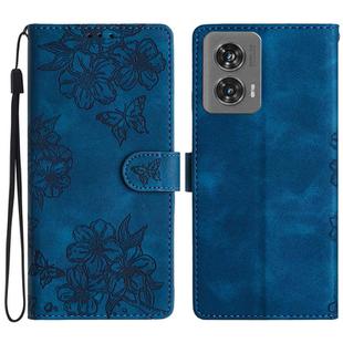 For Motorola Edge 50 Fusion Cherry Blossom Butterfly Skin Feel Embossed PU Phone Case(Blue)