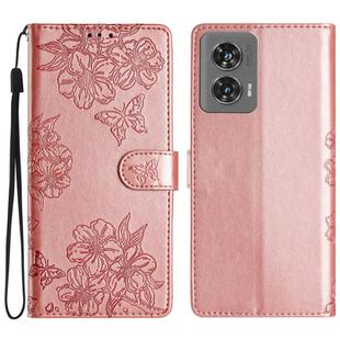 For Motorola Edge 50 Fusion Cherry Blossom Butterfly Skin Feel Embossed PU Phone Case(Rose Gold)