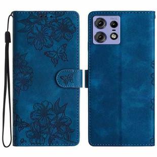 For Motorola Edge 50 Pro Cherry Blossom Butterfly Skin Feel Embossed PU Phone Case(Blue)